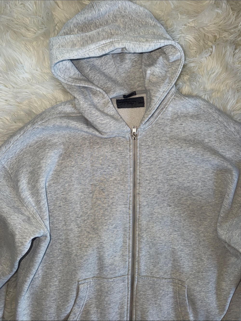 Abercrombie & Fitch Light Heather Gray Essential Full-Zip Hoodie - Picture 3 of 9